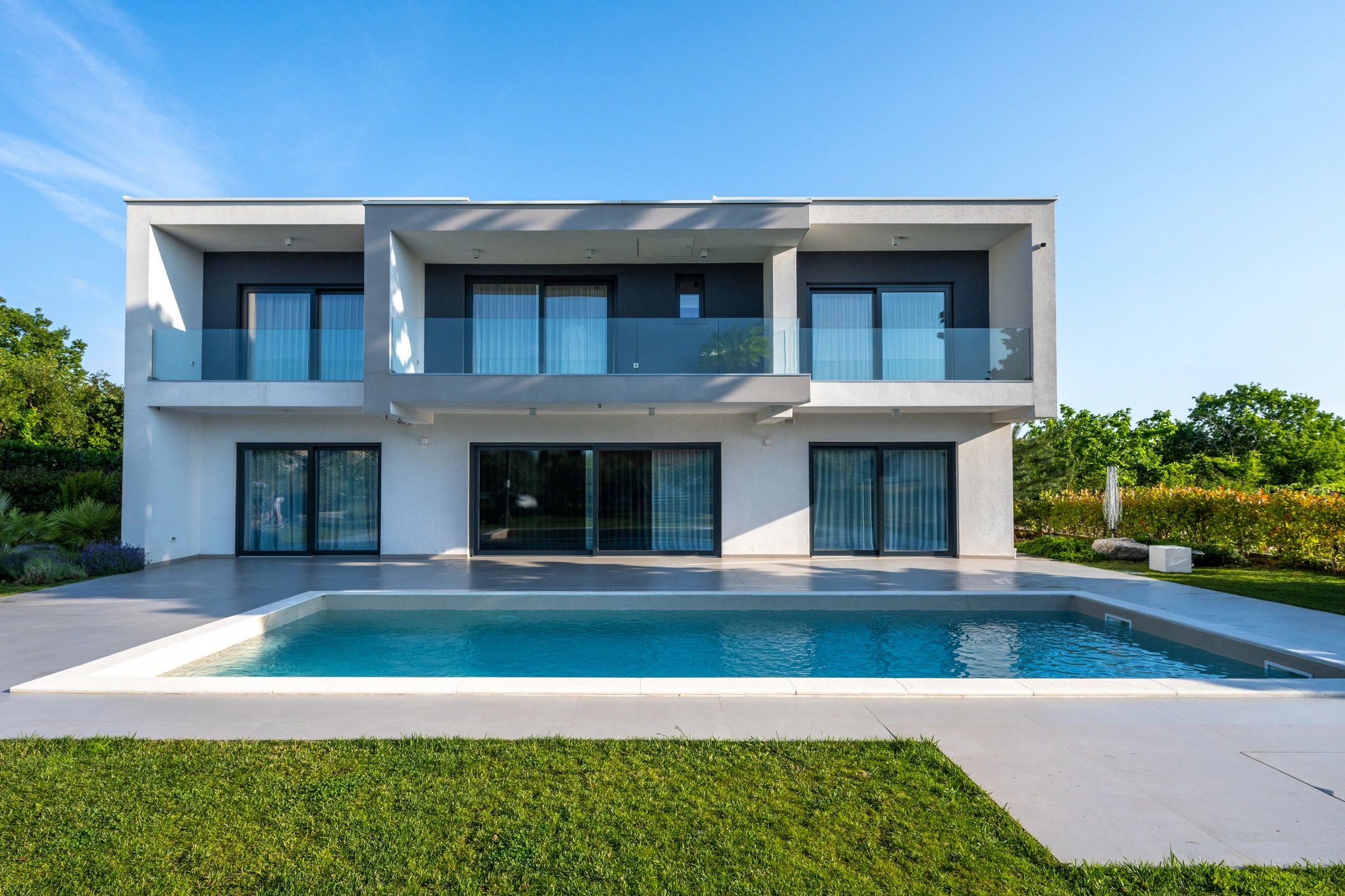 Modern home exterior with security camera coverage