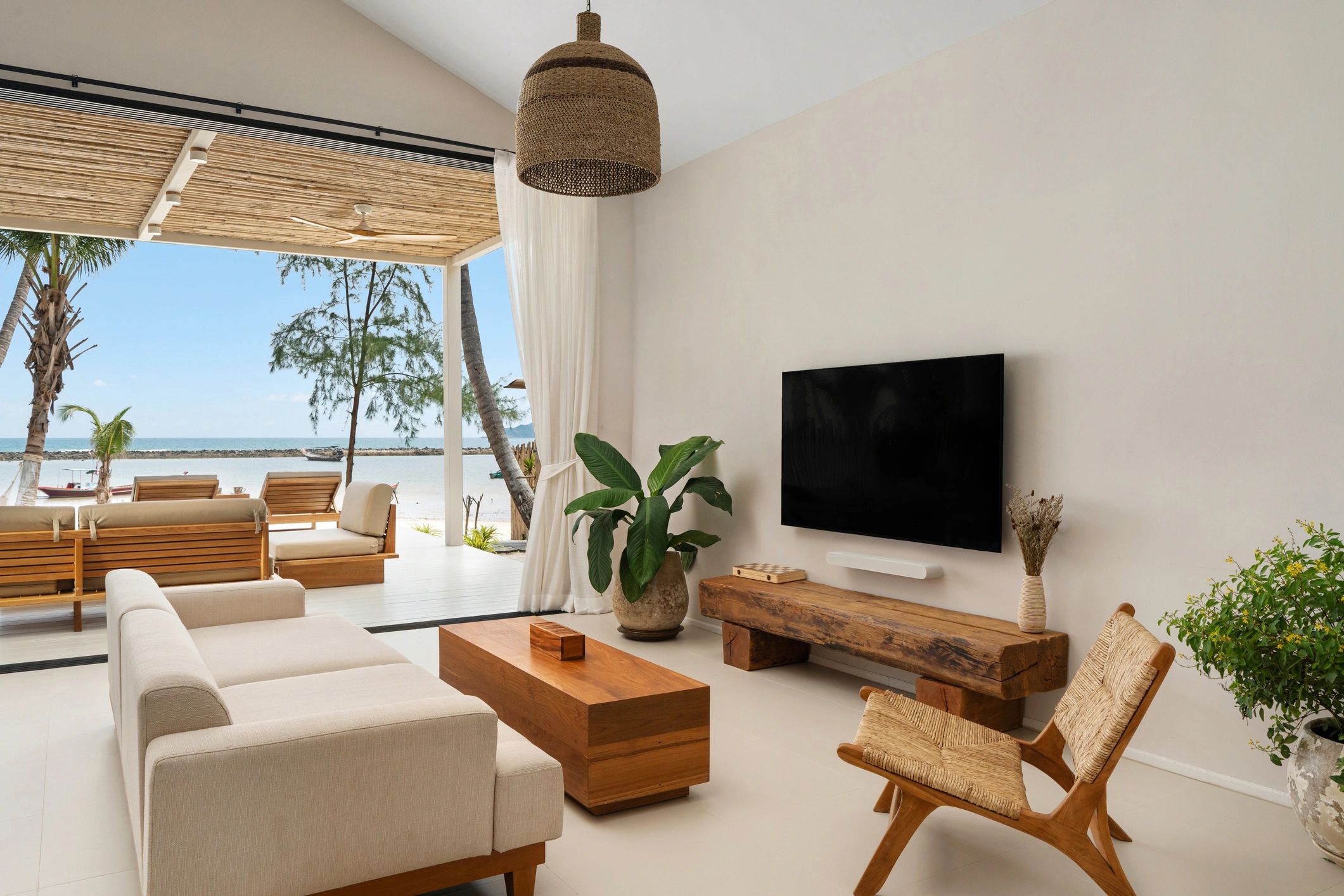 Clean living room entertainment setup with neatly managed cables